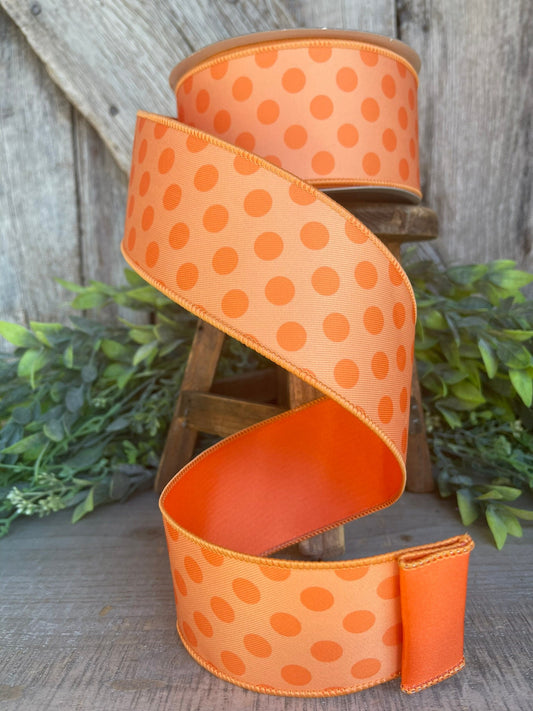 2.5" Orange Monochrome Dots Ribbon, Farrisilk Ribbon, Designer Ribbon
