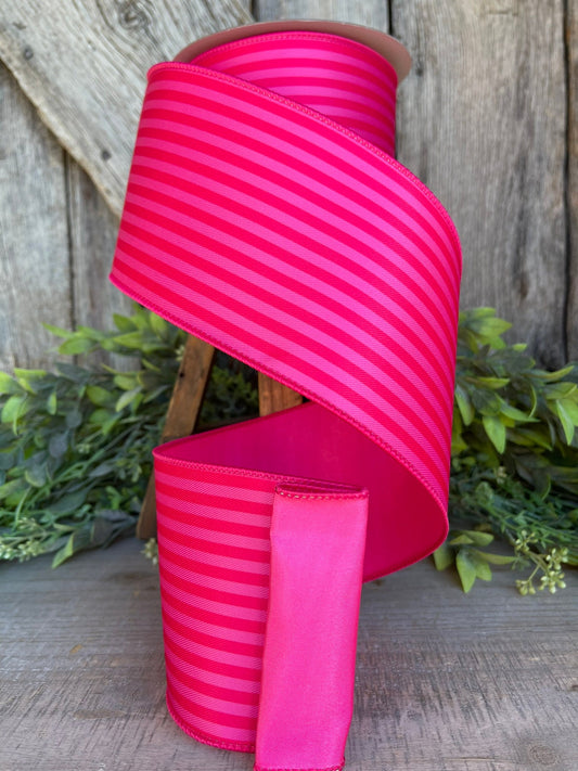 4" Hot Pink Monochrome Stripe Ribbon, Farrisilk Ribbon