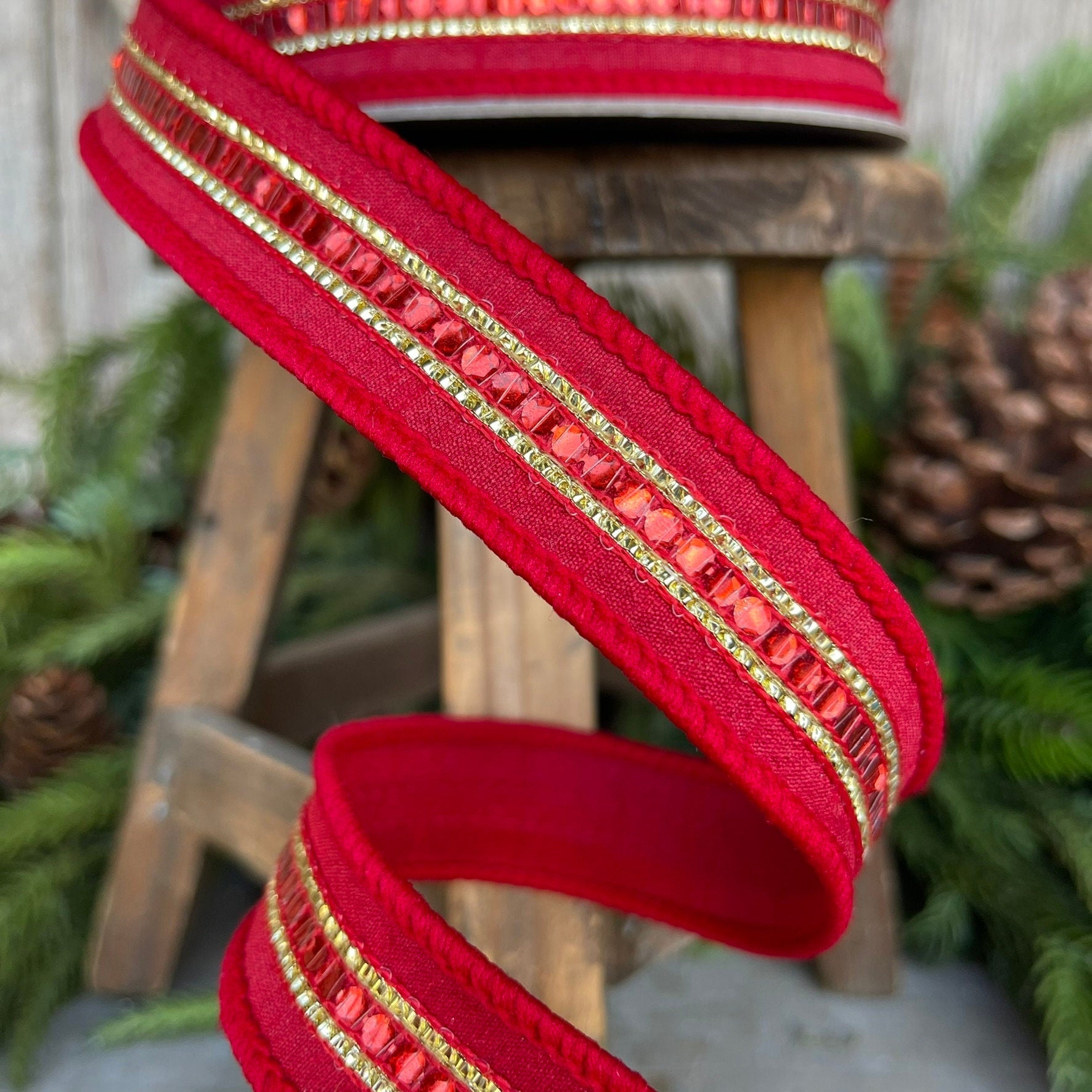 1" REd Twinkle Trim Ribbon, Farrisilk ribbon