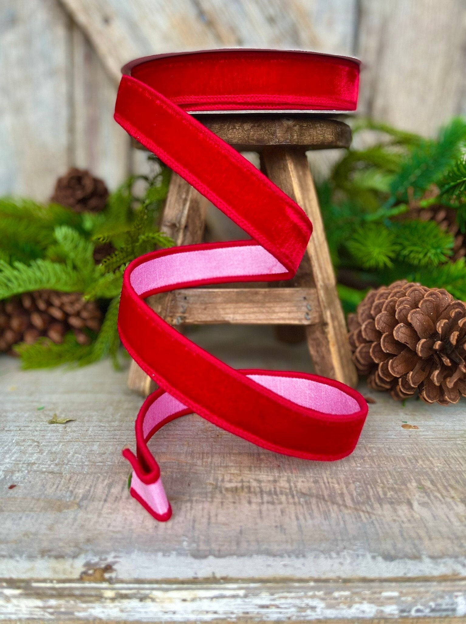1" Red Pink Velvet, Farrisilk Ribbon
