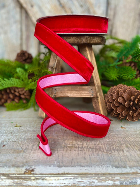 1" Red Pink Velvet, Farrisilk Ribbon