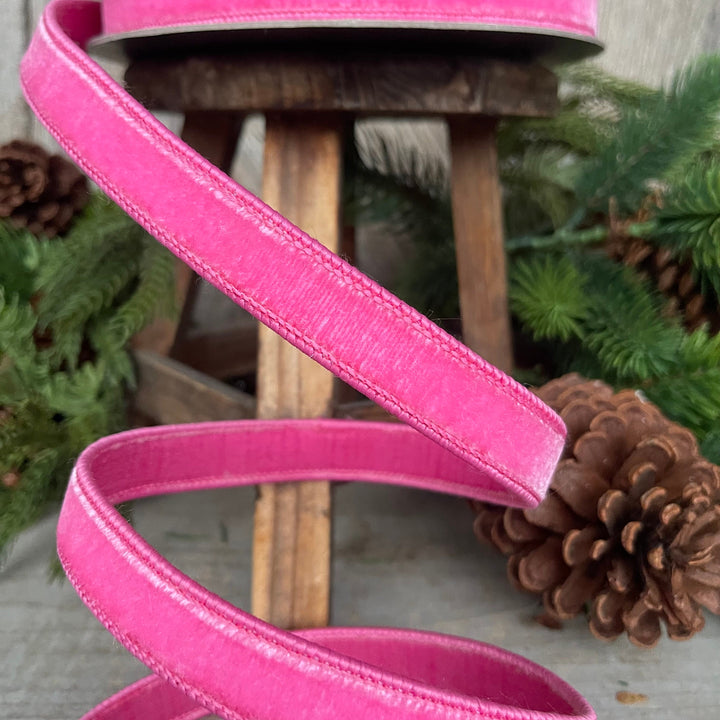 3/4" BubbleGum Pink Velvet Ribbon, Wired Velvet Ribbon