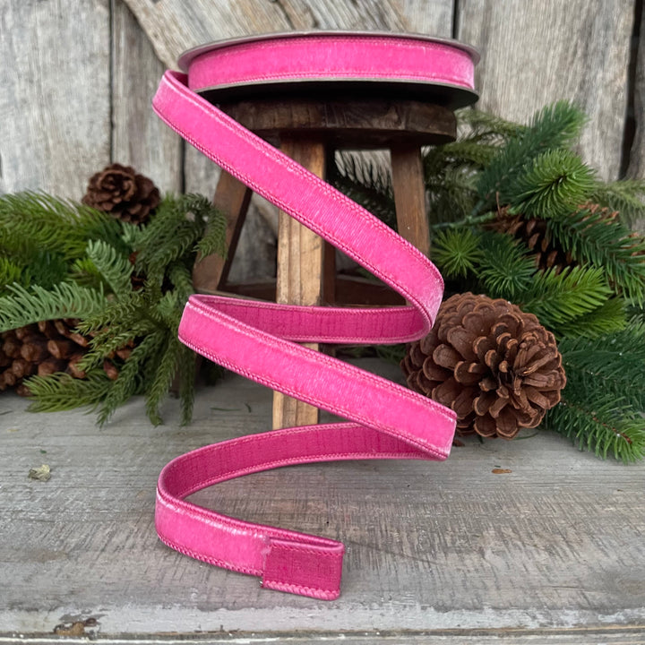3/4" BubbleGum Pink Velvet Ribbon, Wired Velvet Ribbon