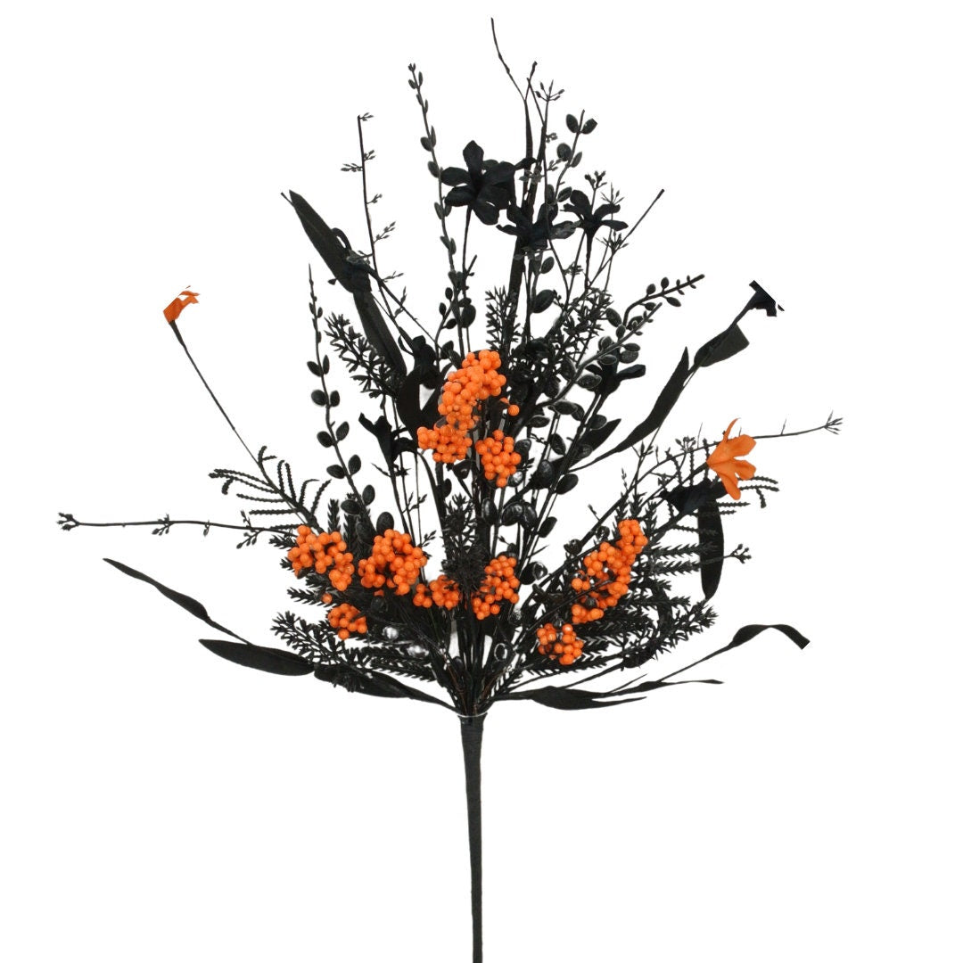 24" Halloween Spray, 60919, Orange Black MIxed Leaf Spray