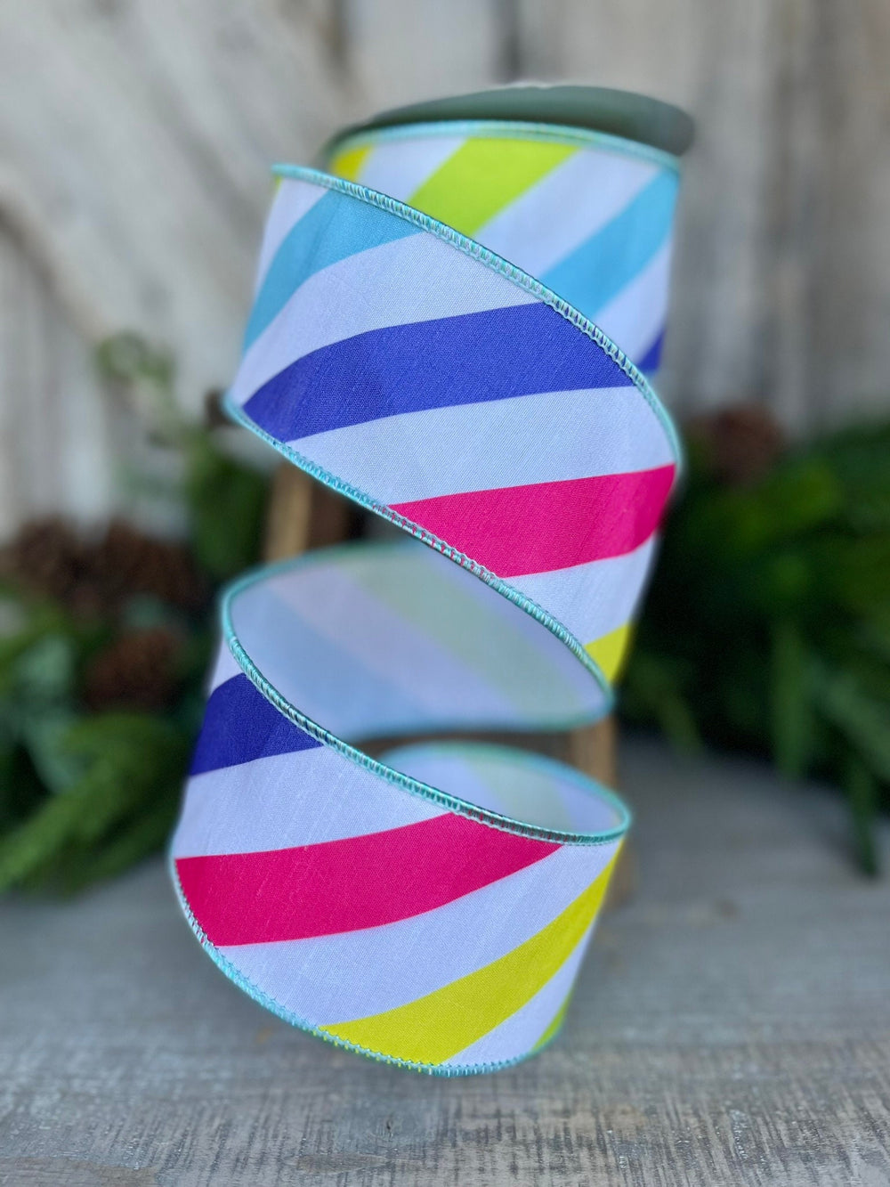 2.5" Rainbow Diagonal Stripe, Wired Ribbon