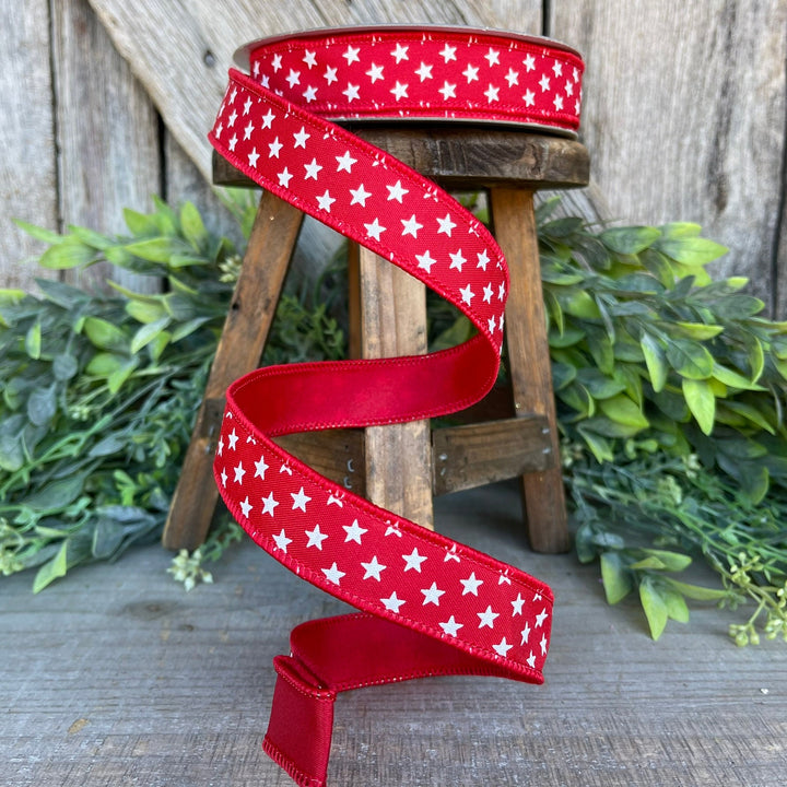 1" Red Stars Wired RIbbon, Farrisilk Ribbon