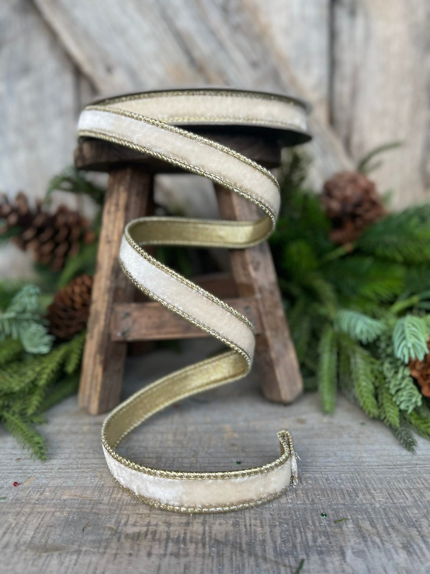 3/4" Cream White Flashy Velvet, Farrisilk Ribbon