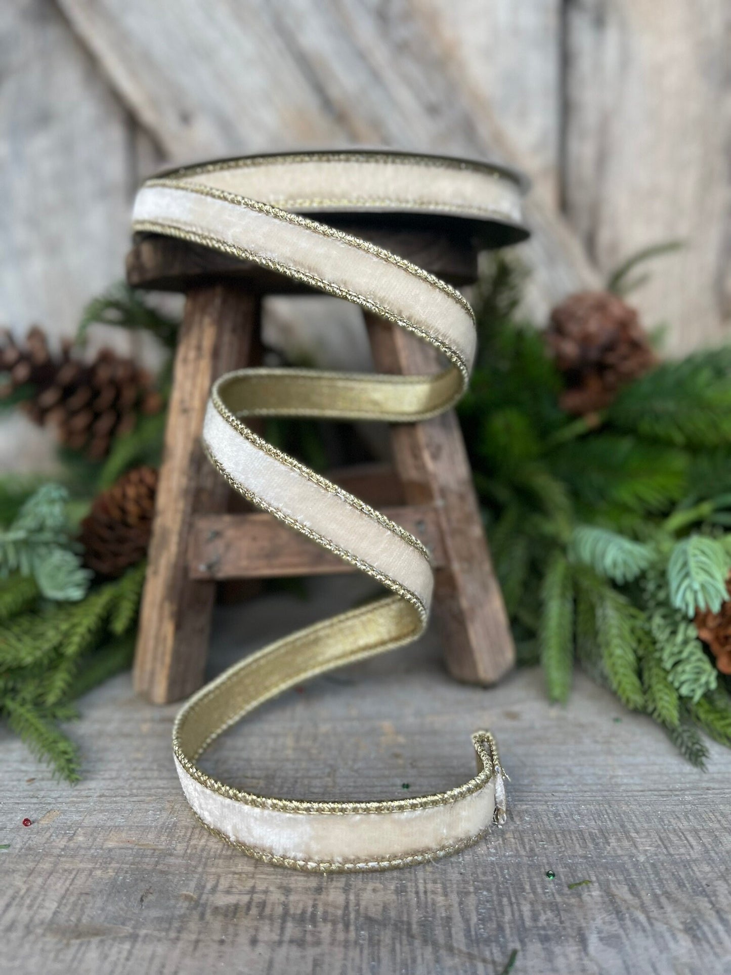 3/4" Cream White Flashy Velvet, Farrisilk Ribbon