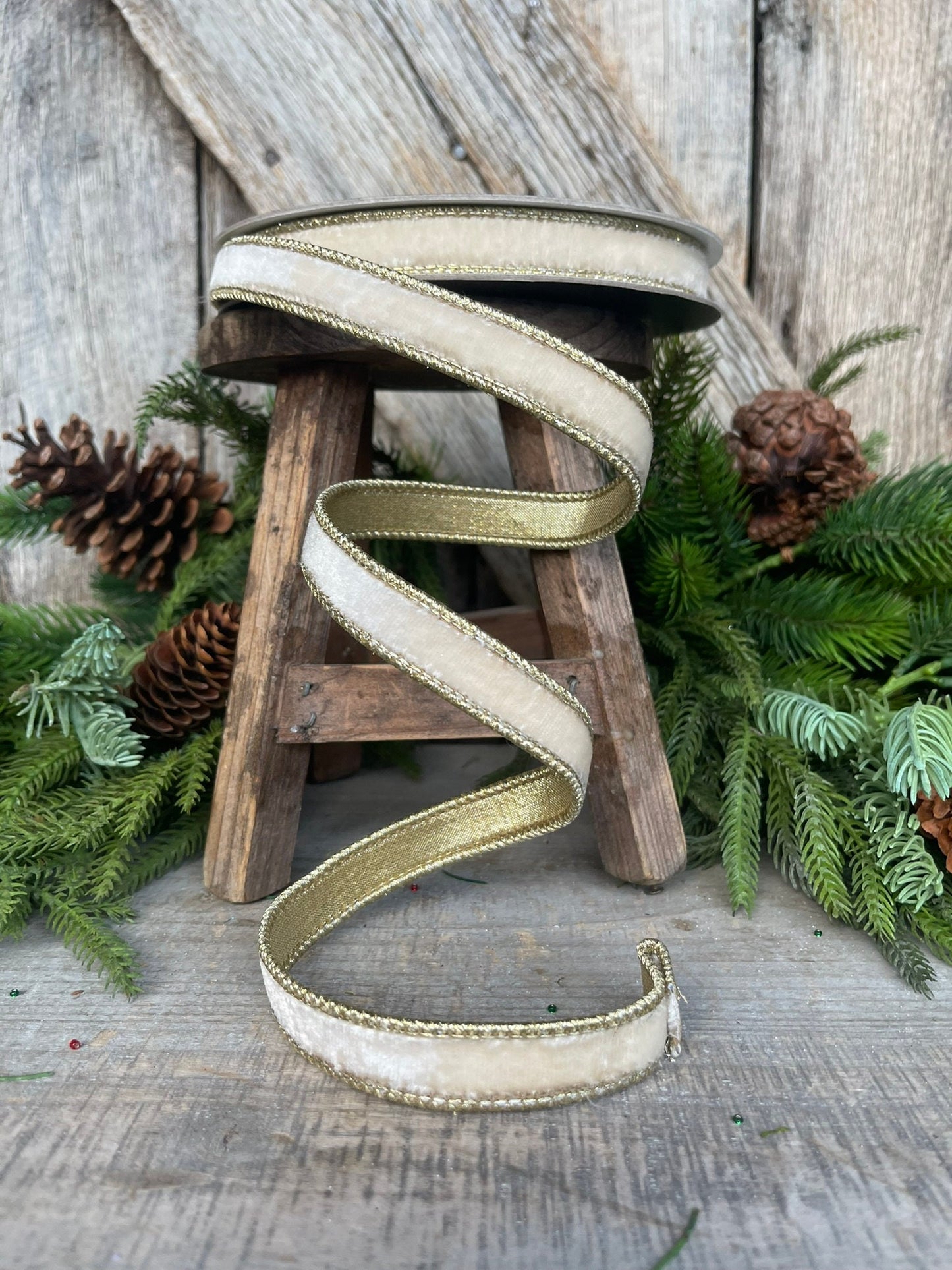 3/4" Cream White Flashy Velvet, Farrisilk Ribbon