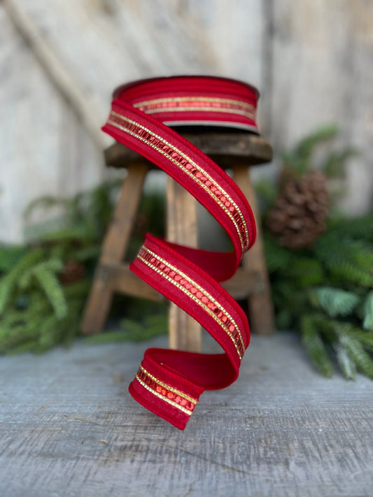 1" REd Twinkle Trim Ribbon, Farrisilk ribbon