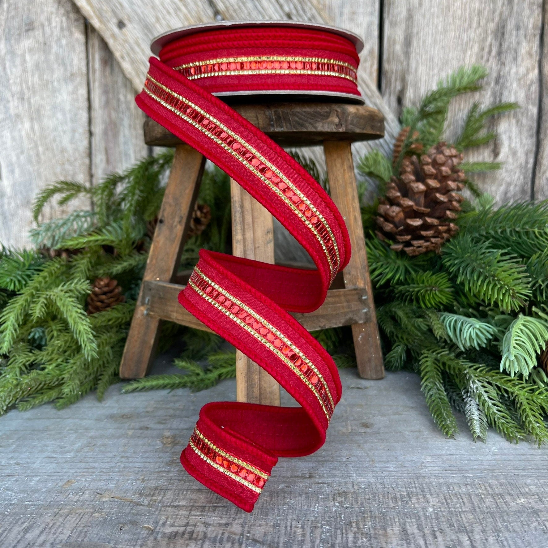 1" REd Twinkle Trim Ribbon, Farrisilk ribbon