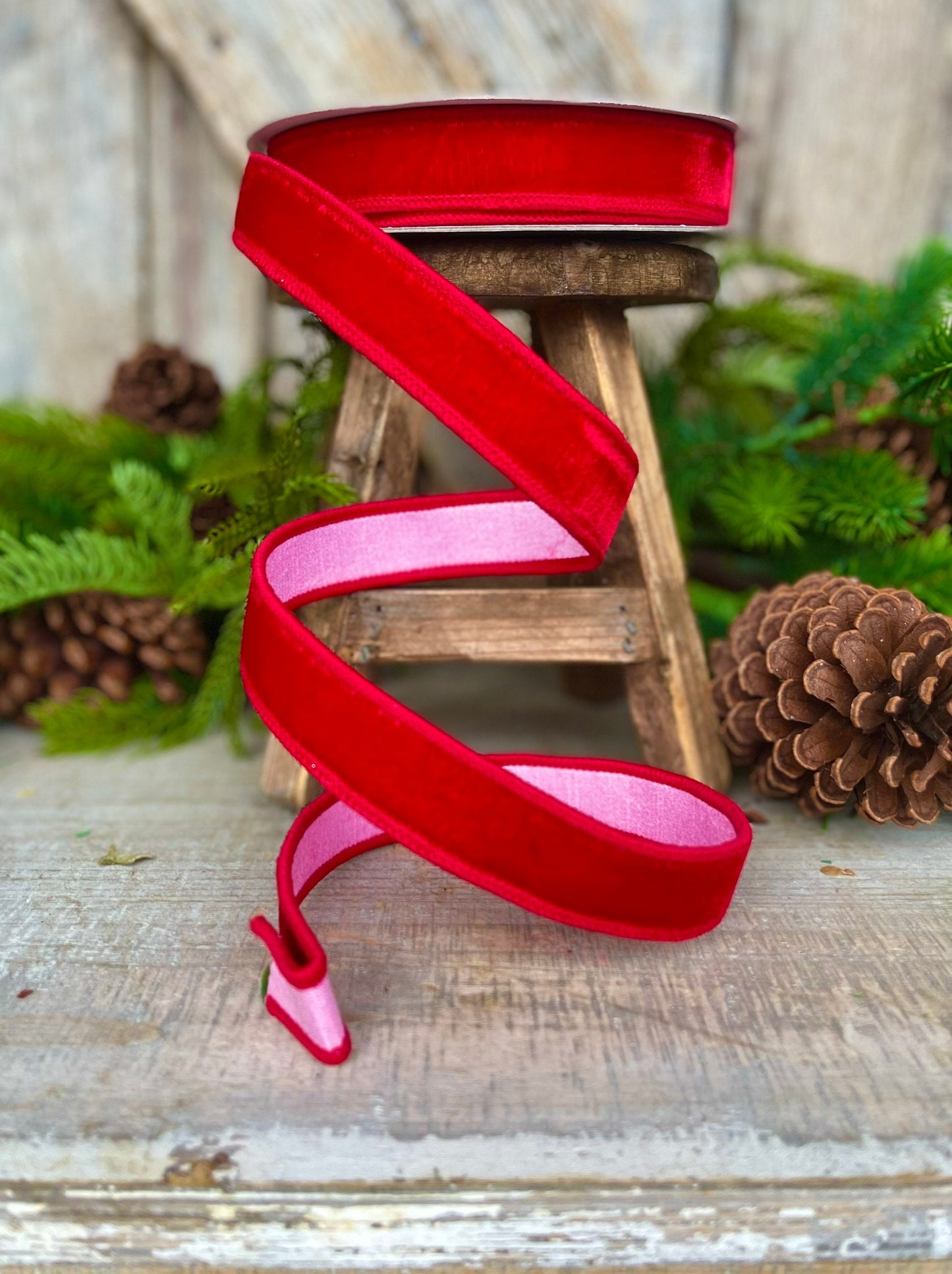 1" Red Pink Velvet, Farrisilk Ribbon