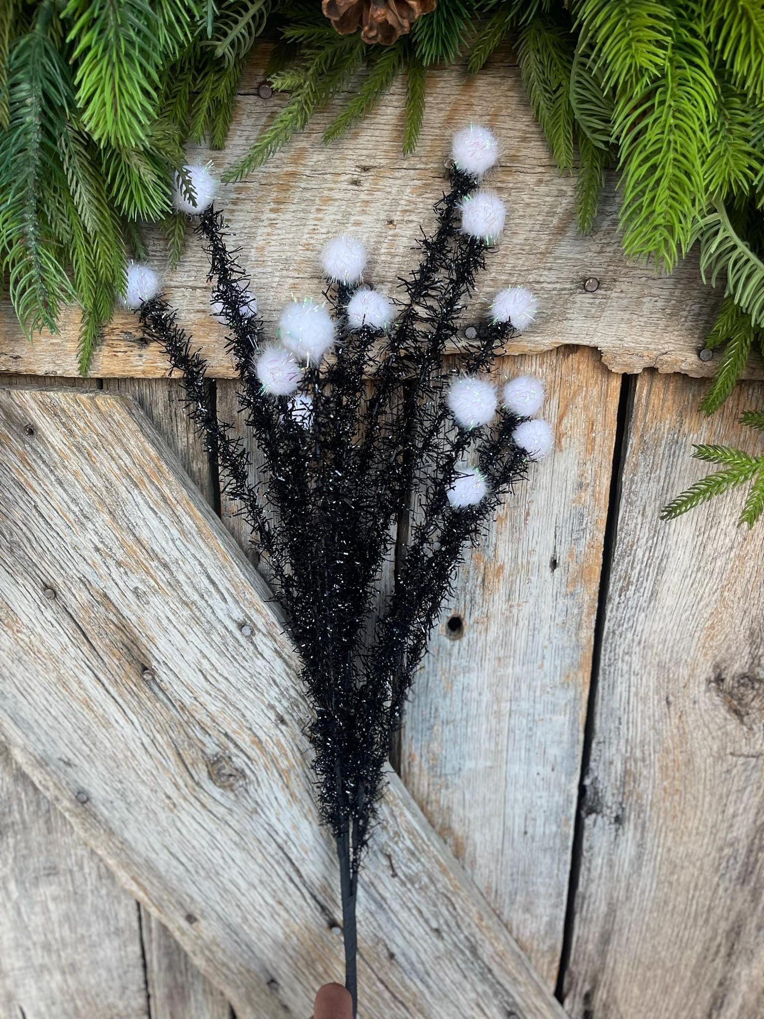 34" Black White Halloween Spray, Halloween Picks and Stems
