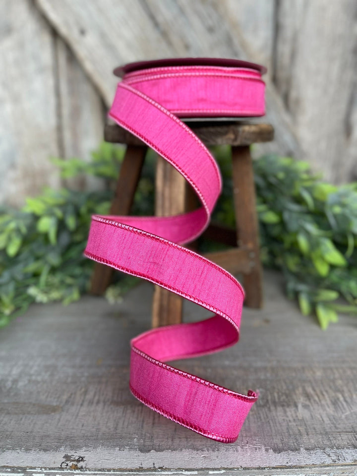 1” Pink Dupion Ribbon, Farrisilk ribbon, wired ribbon