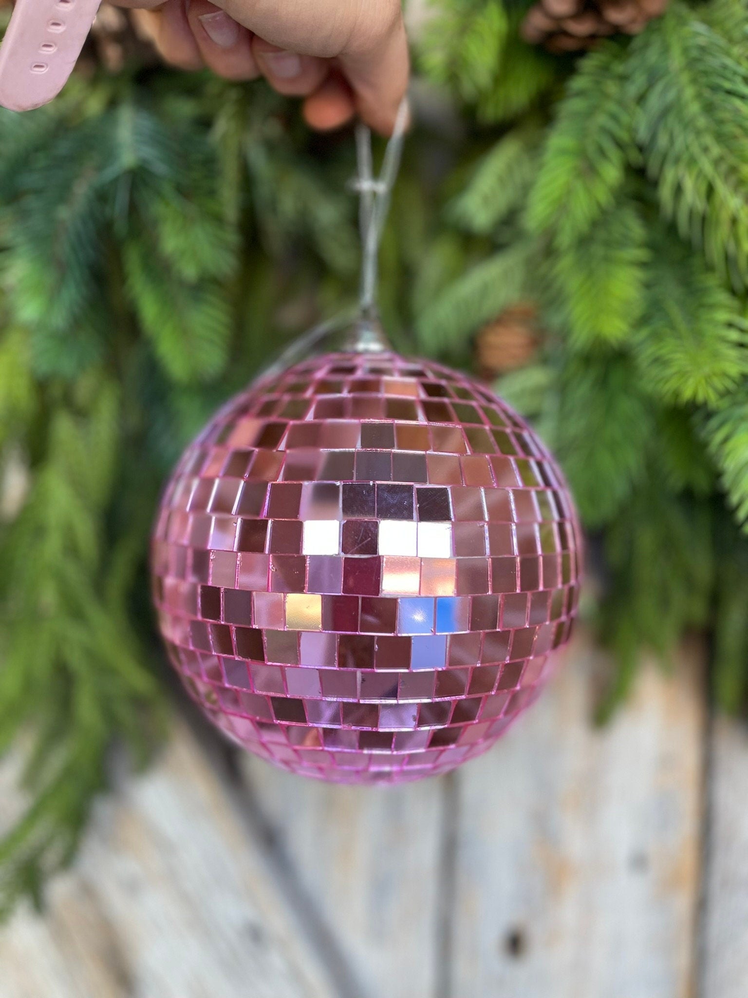6" Pink Disco Ball Ornament, Pink Ball Ornament