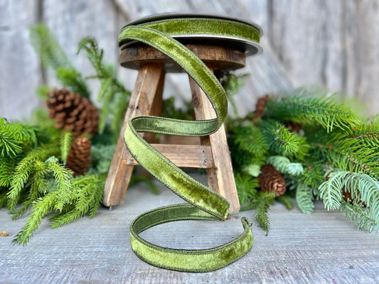 3/4" Forest Green Velvet Ribbon, Farrisilk Ribbon