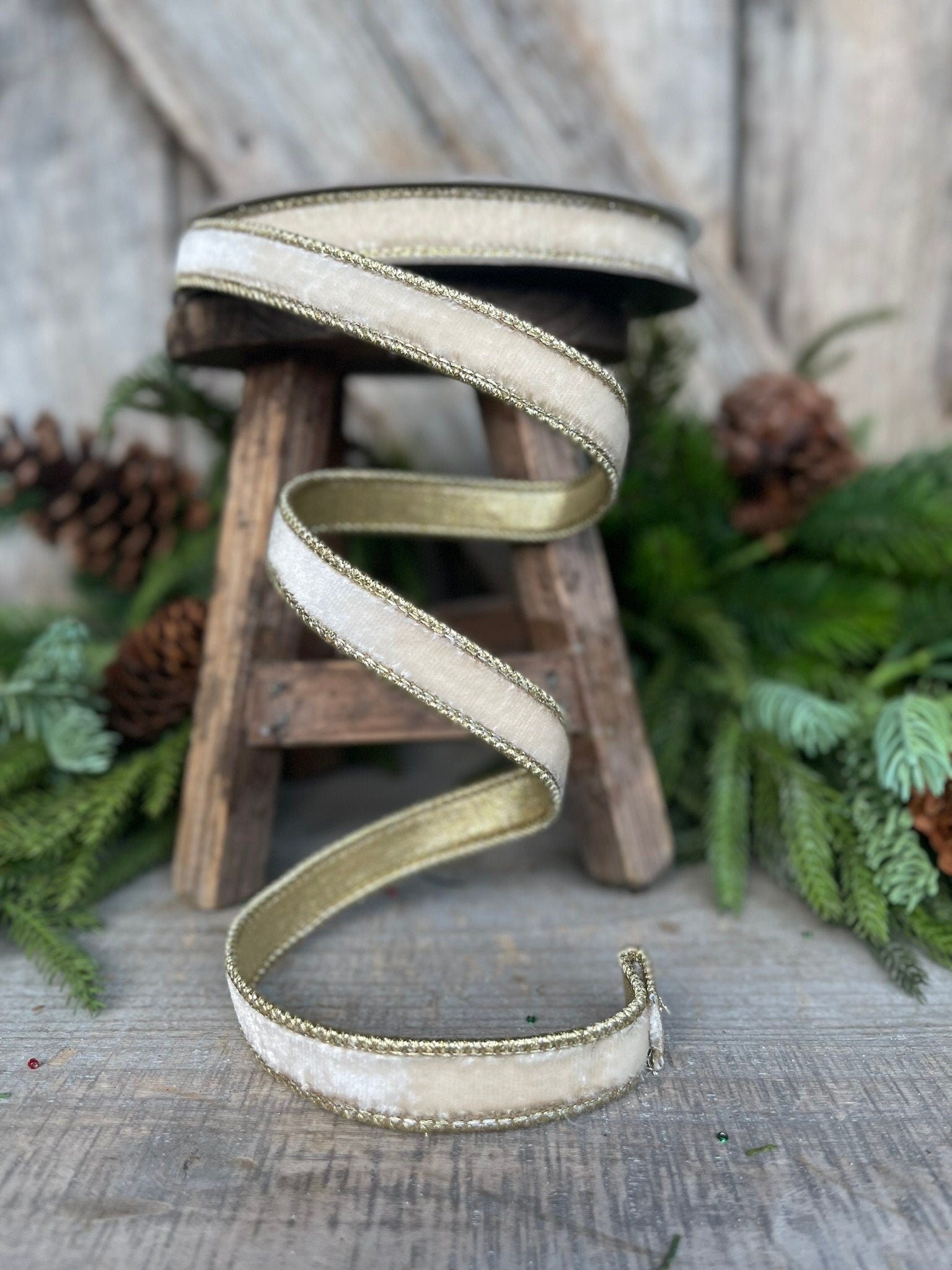 3/4" Cream White Flashy Velvet, Farrisilk Ribbon