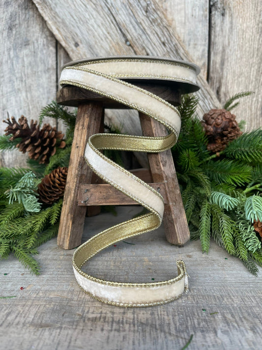 3/4" Cream White Flashy Velvet, Farrisilk Ribbon
