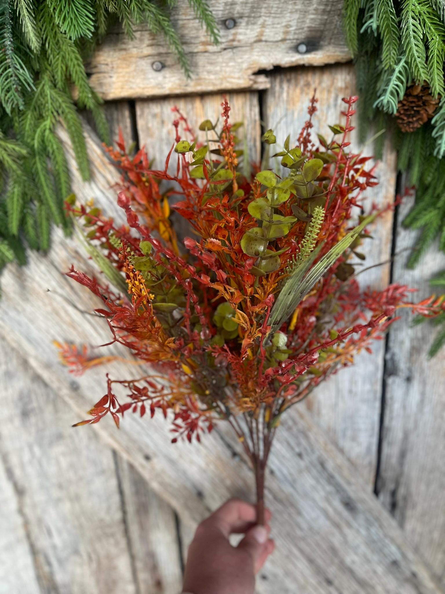 17.5" Fall Greenery Bush, Autum Plastic Greenery Bush, Wreath Filler