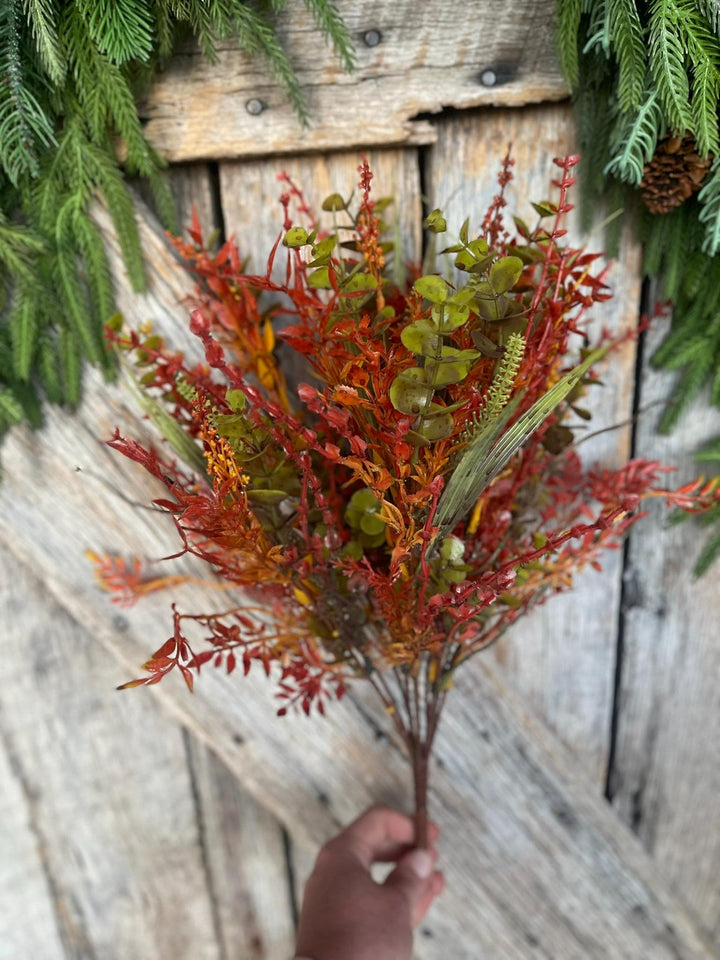 17.5" Fall Greenery Bush, Autum Plastic Greenery Bush, Wreath Filler