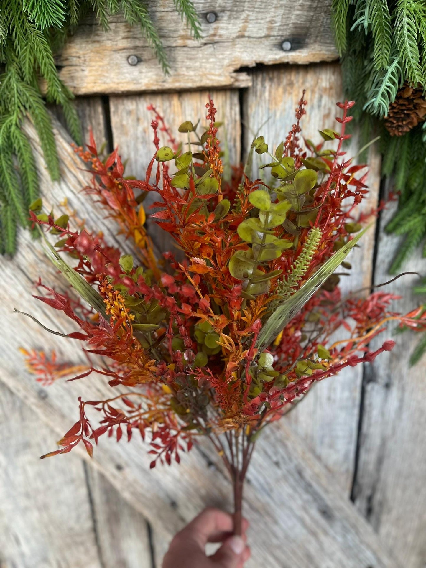 17.5" Fall Greenery Bush, Autum Plastic Greenery Bush, Wreath Filler