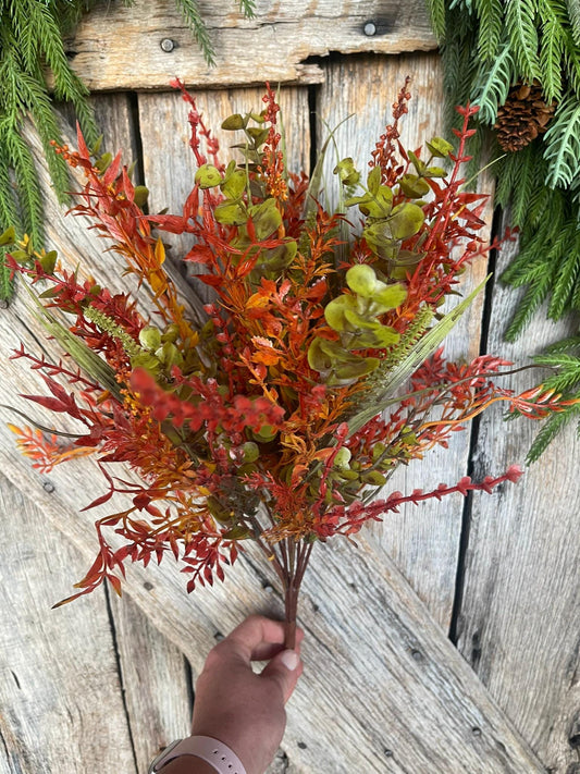 17.5" Fall Greenery Bush, Autum Plastic Greenery Bush, Wreath Filler