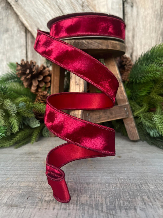 1” Burgundy Silken Velvet Ribbon, Farrisilk ribbon
