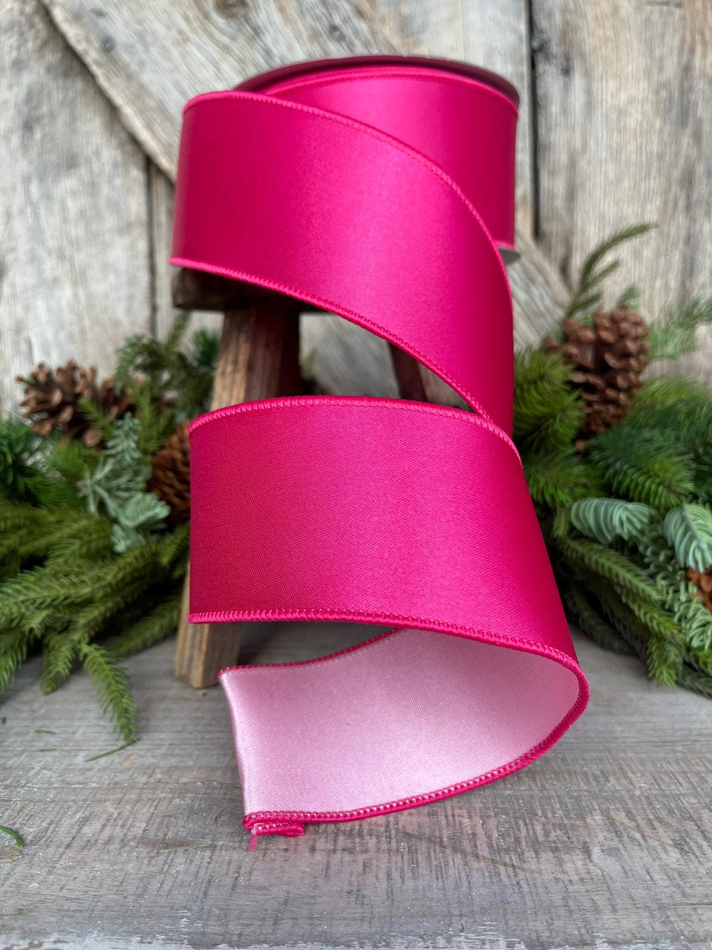2.5" Hot Pink Light Pink Wired Satin Ribbon, Farrisilk Ribbon, Duo Satin Ribbon
