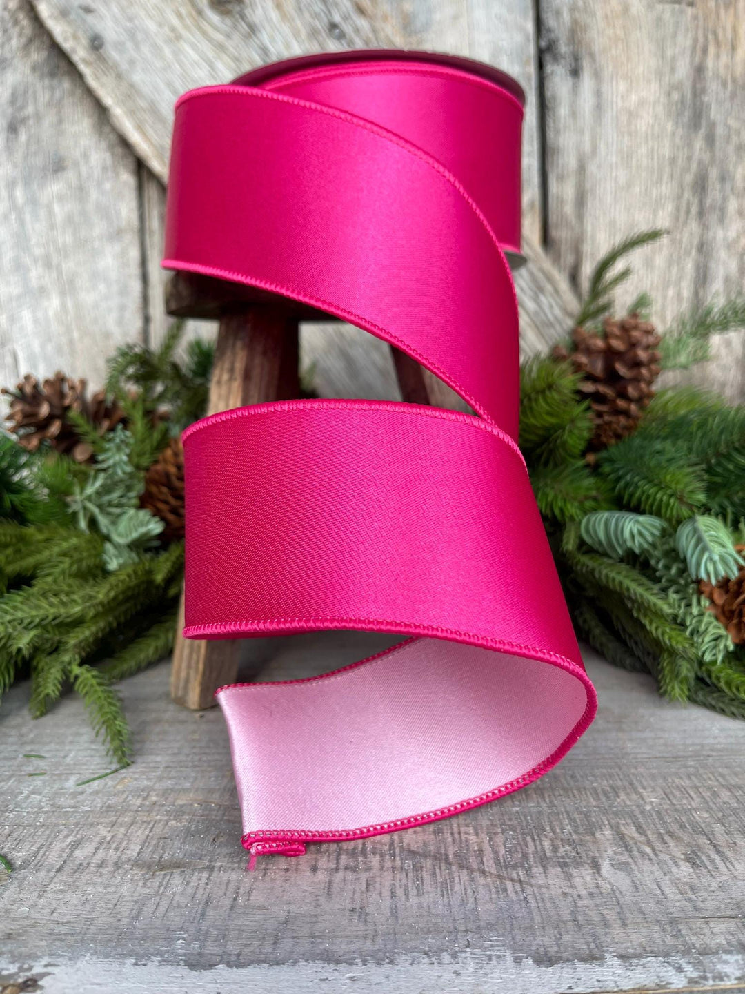 2.5" Hot Pink Light Pink Wired Satin Ribbon, Farrisilk Ribbon, Duo Satin Ribbon