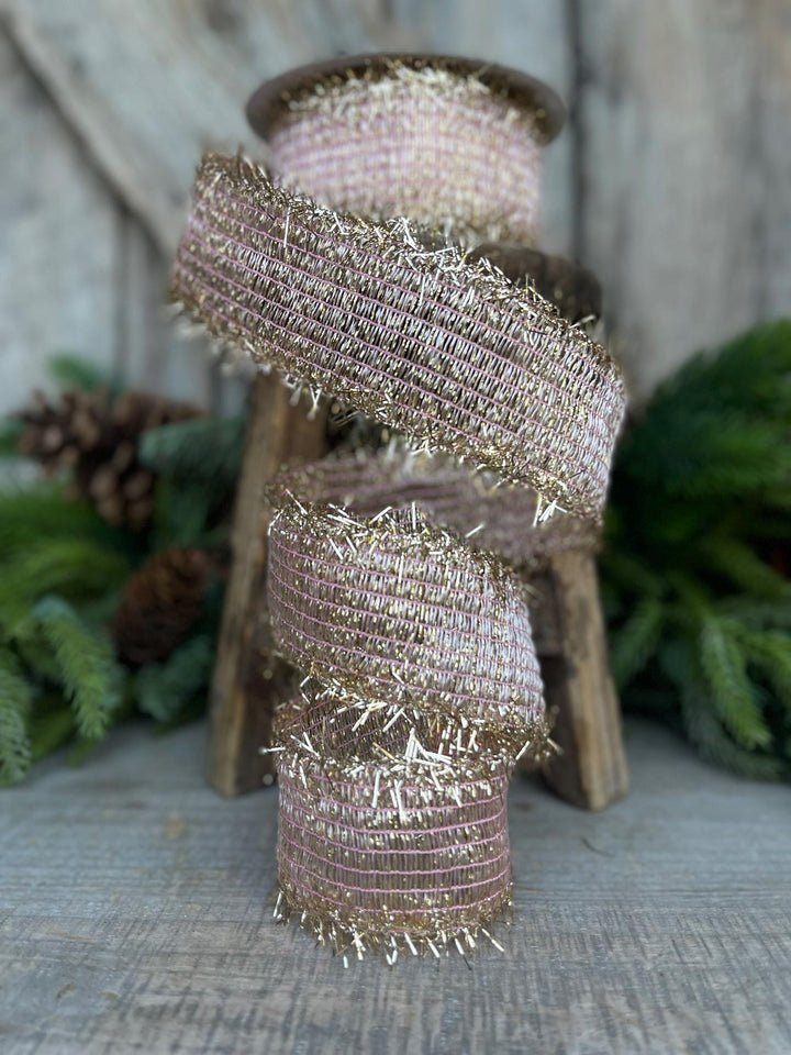 2" Pink Twinkle Tinsel Trim Ribbon, Farrisilk Ribbon, Christmas RIbbon