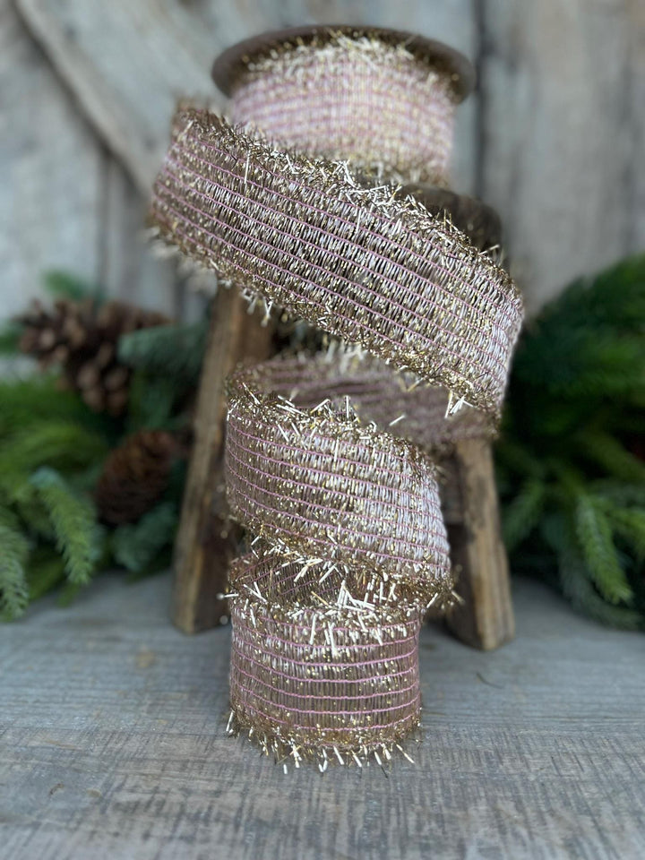 2" Pink Twinkle Tinsel Trim Ribbon, Farrisilk Ribbon, Christmas RIbbon