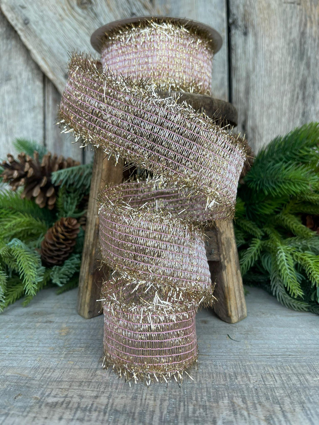 2" Pink Twinkle Tinsel Trim Ribbon, Farrisilk Ribbon, Christmas RIbbon