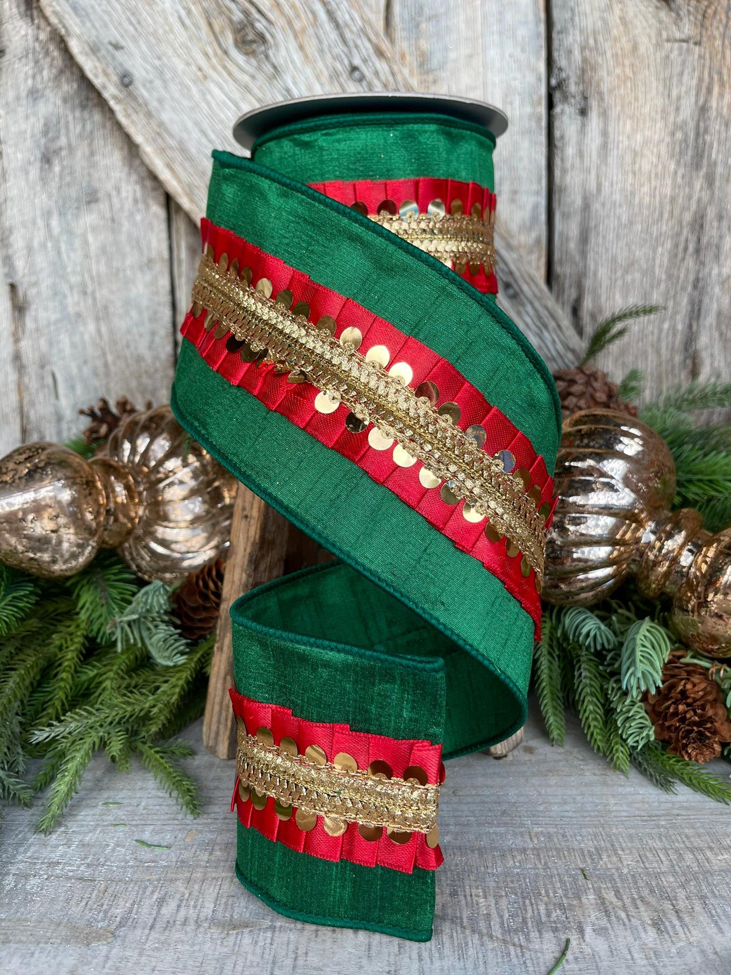 4" Red Green Nutcracker Frills, Farrisilk RIbbon