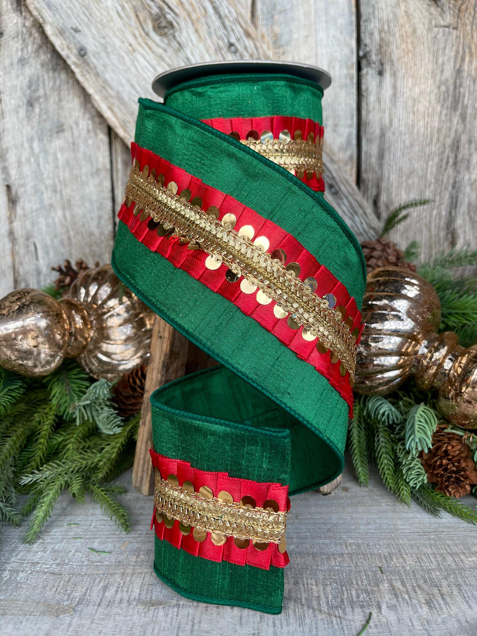 4" Red Green Nutcracker Frills, Farrisilk RIbbon