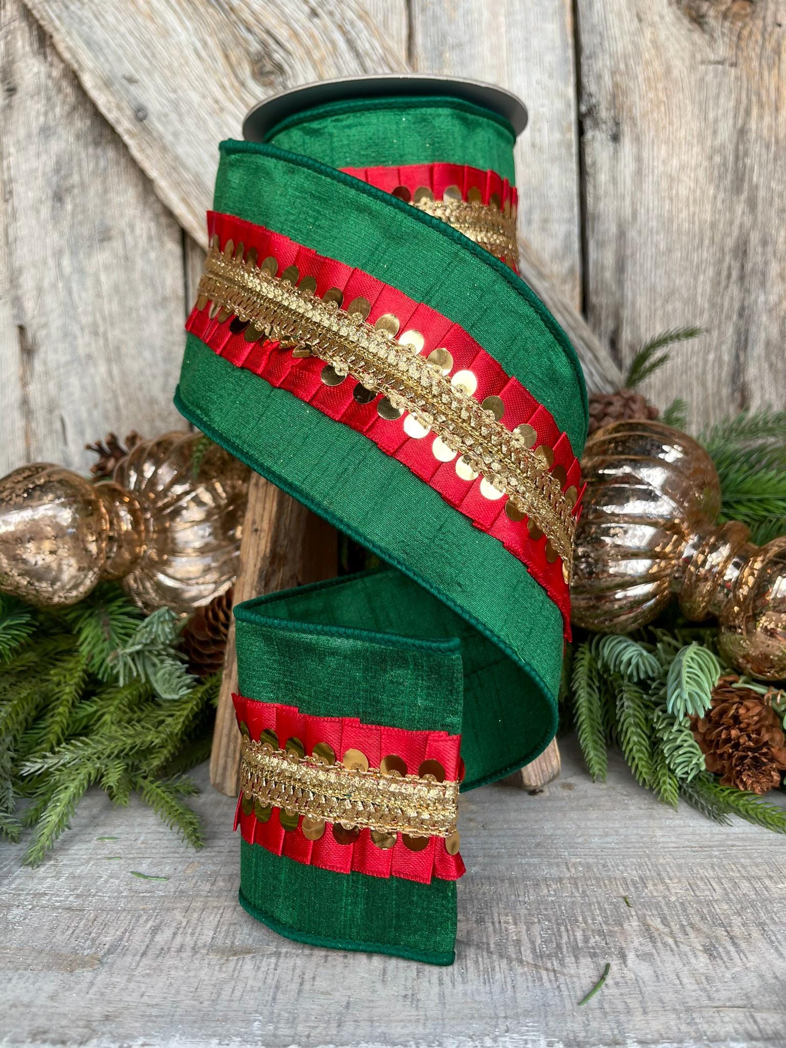 4" Red Green Nutcracker Frills, Farrisilk RIbbon