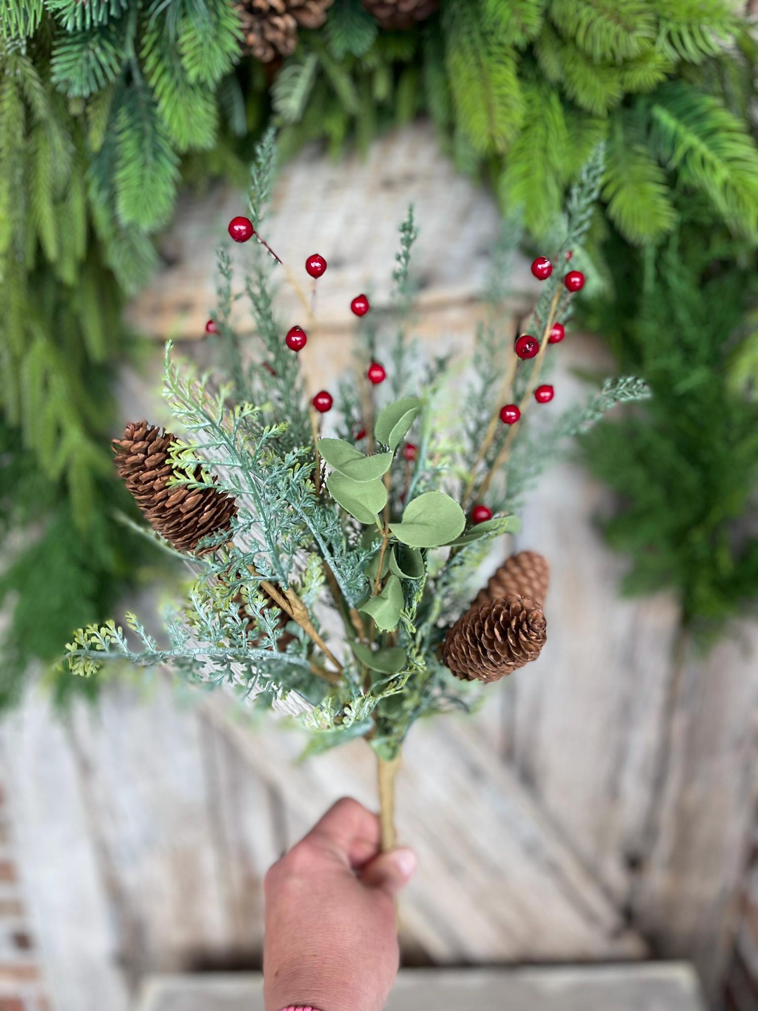 18" Mixed Pinecone Spray, Winter Pine Spray, Artificial Pine
