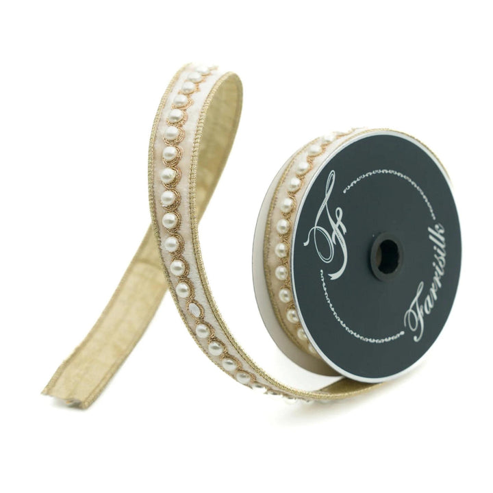 1" Ivory Velvet Pearl Ribbon, Farrisilk Ribbon, Pearl Ribbon