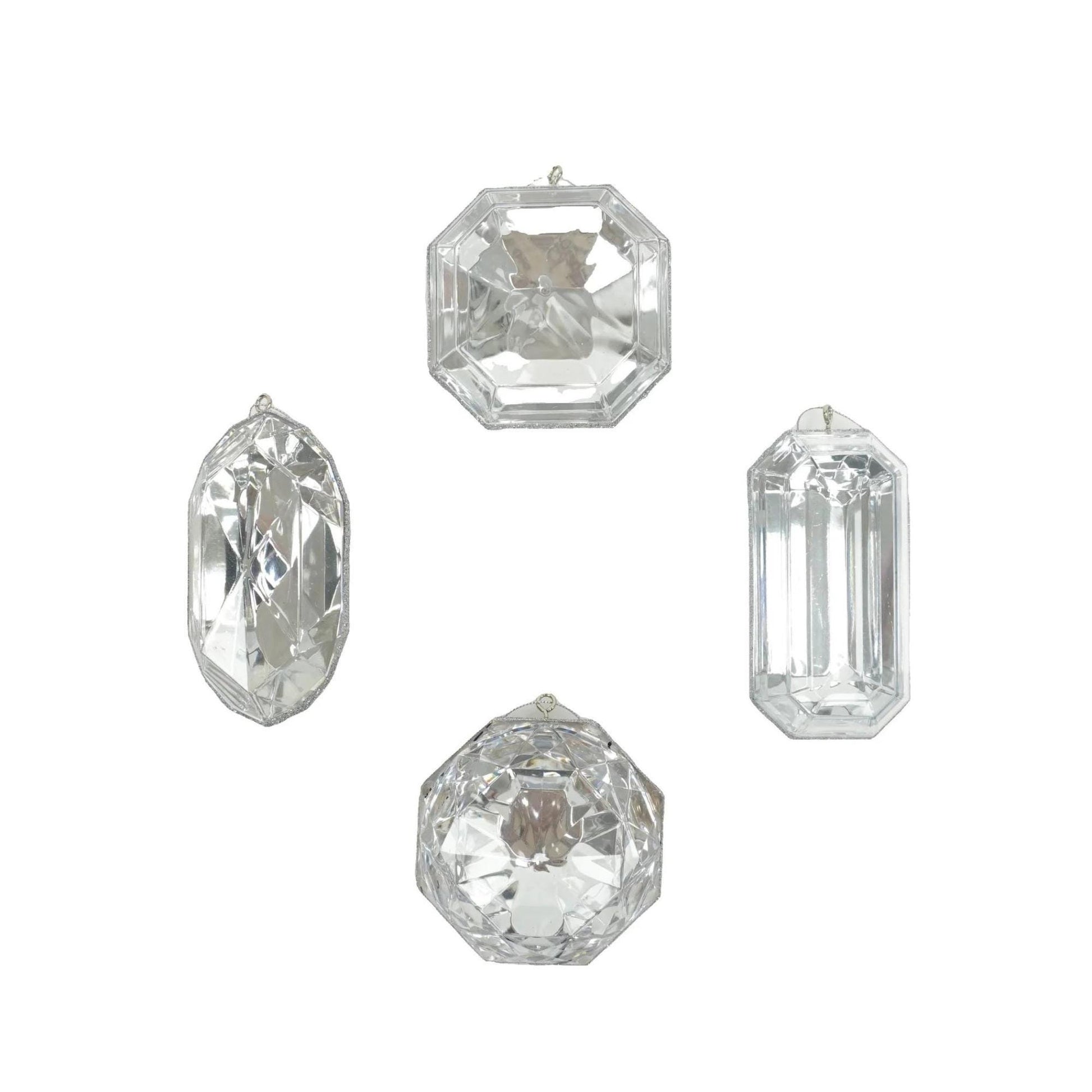 Crystal Clear Jewel Ornament Set of 4, Clear Jewel Ornaments, Clear Ornaments