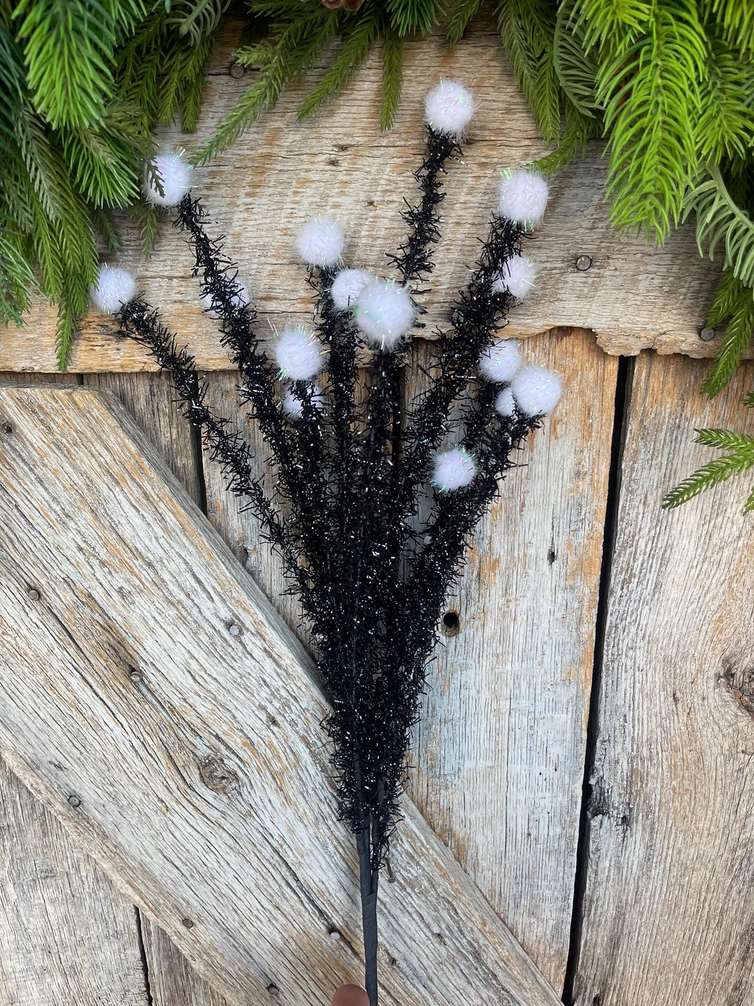 34" Black White Halloween Spray, Halloween Picks and Stems