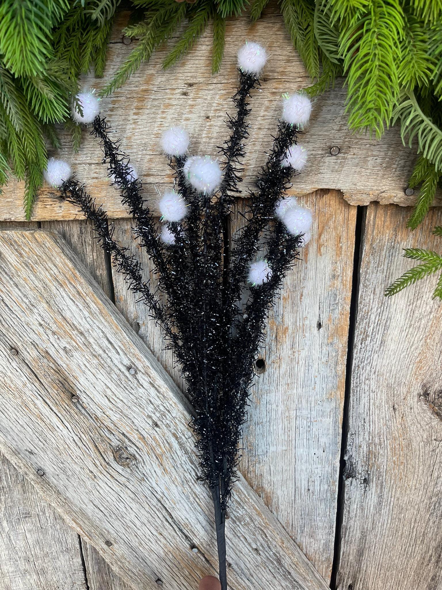 34" Black White Halloween Spray, Halloween Picks and Stems