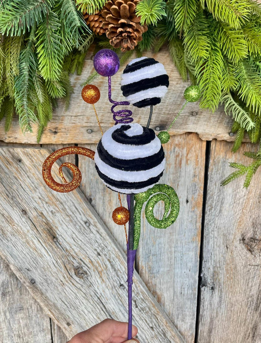 16" Black White Ball Spray, Halloween, Black White Ball Pick Spray