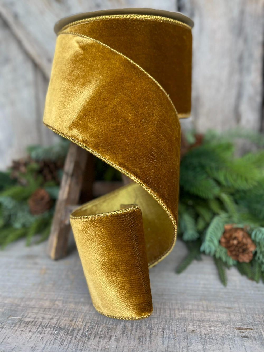4" Antique Gold Wired Ribbon, Farrisilk Ribbon, Velvet Ribbon