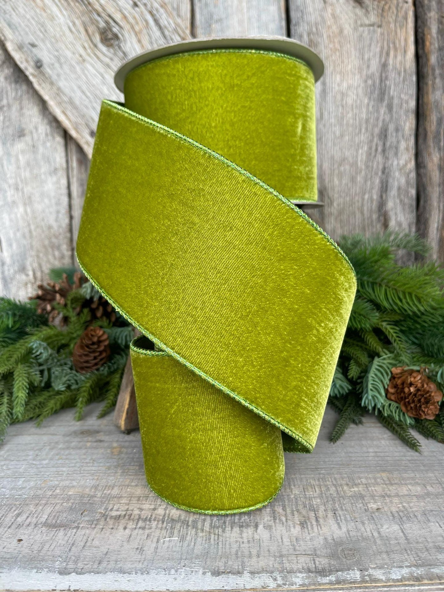 4" Lime Green Velvet Ribbon, Farrisilk Ribbon, Christmas Velvet Ribbon