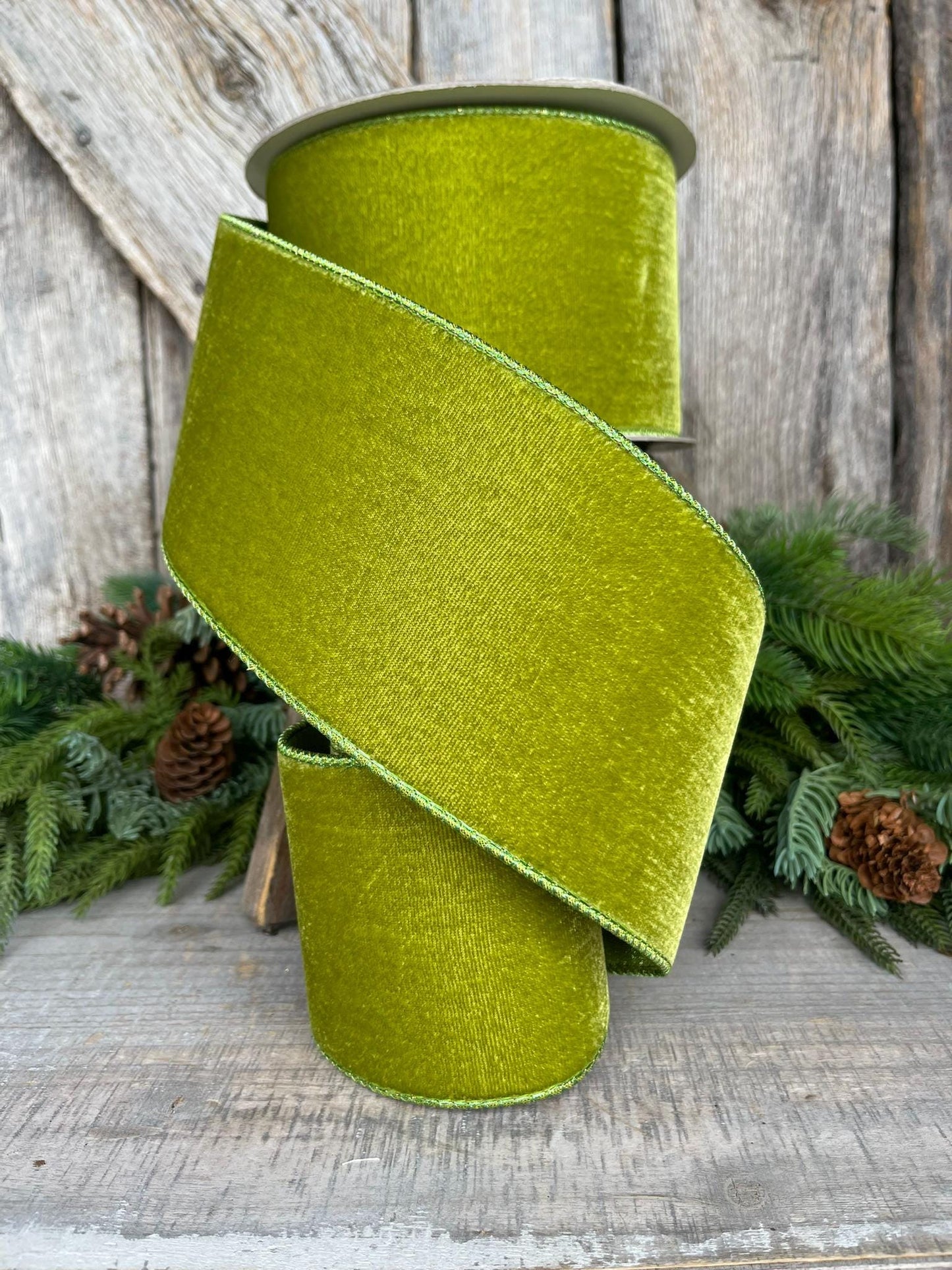 4" Lime Green Velvet Ribbon, Farrisilk Ribbon, Christmas Velvet Ribbon
