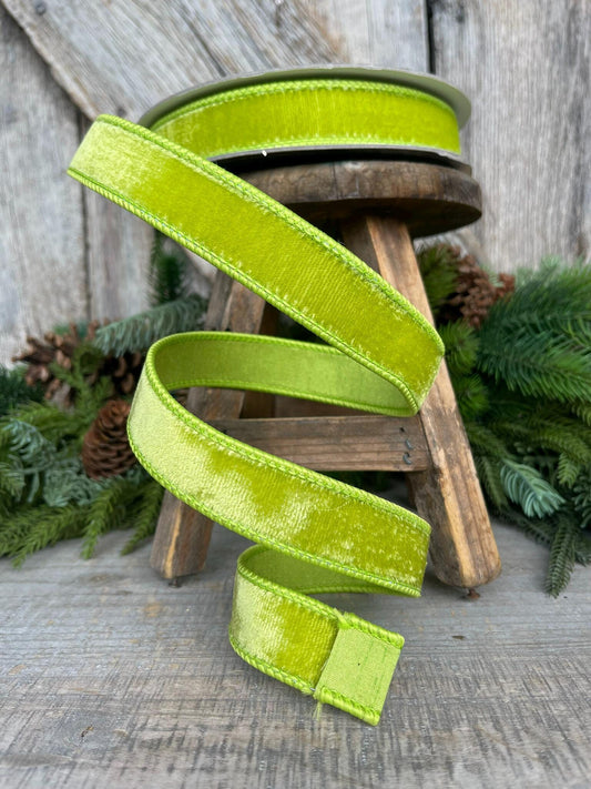 1" Apple Green Velvet Ribbon, Farrisilk Ribbon, Velvet RIbbon