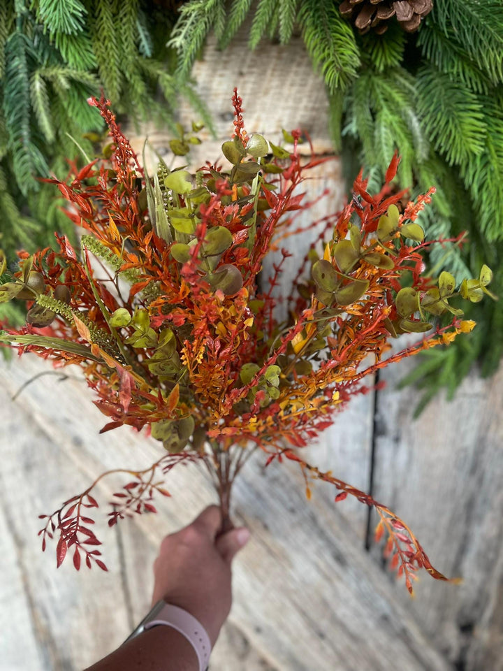 17.5" Fall Greenery Bush, Autum Plastic Greenery Bush, Wreath Filler