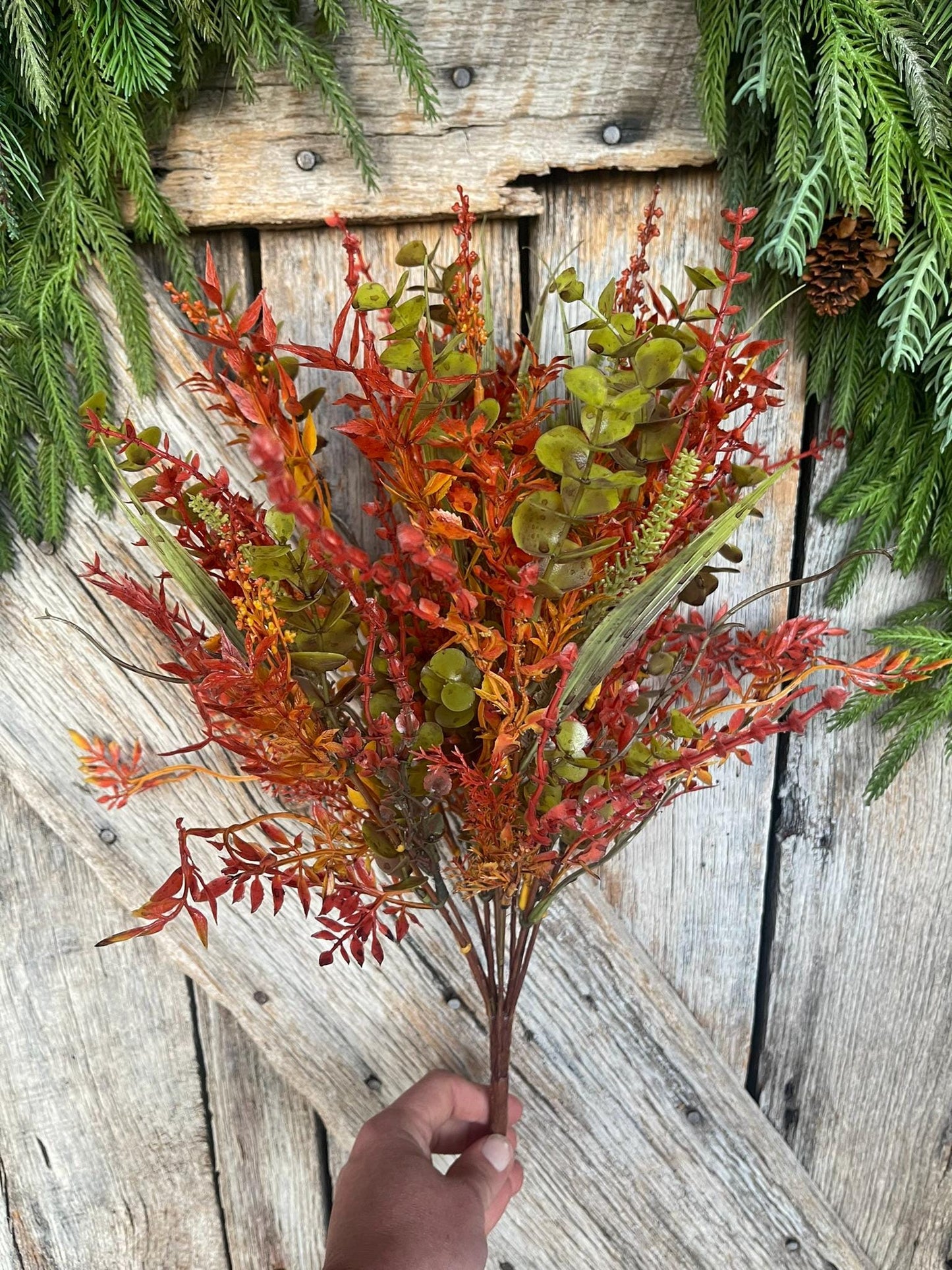 17.5" Fall Greenery Bush, Autum Plastic Greenery Bush, Wreath Filler