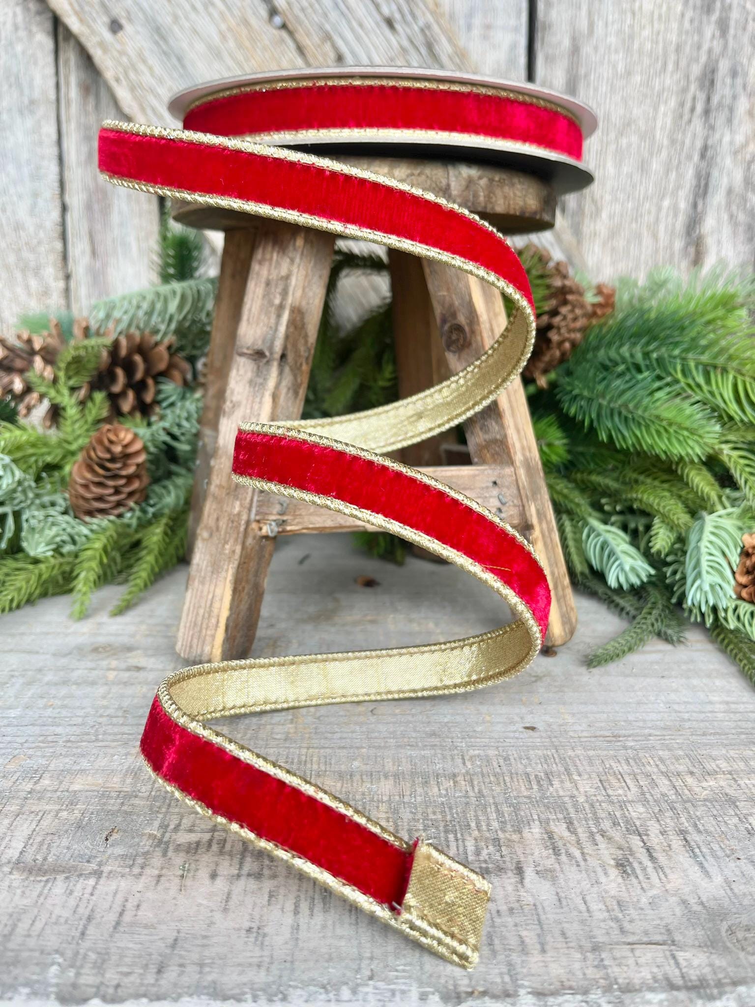 3/4" Red Flashy Velvet, Farrisilk Ribbon, Wired Ribbon