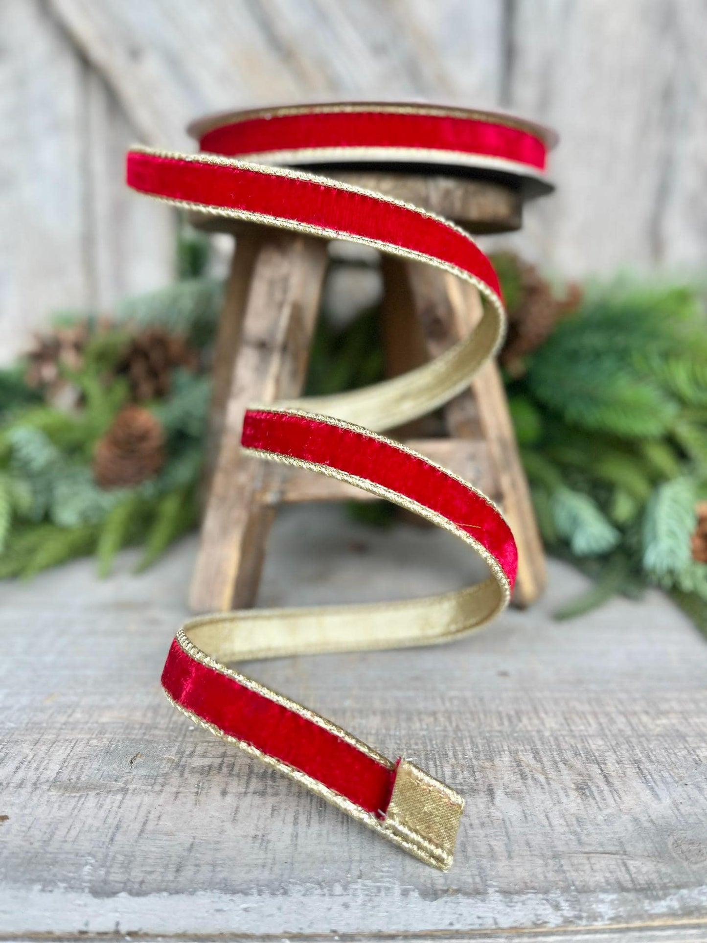 3/4" Red Flashy Velvet, Farrisilk Ribbon, Wired Ribbon