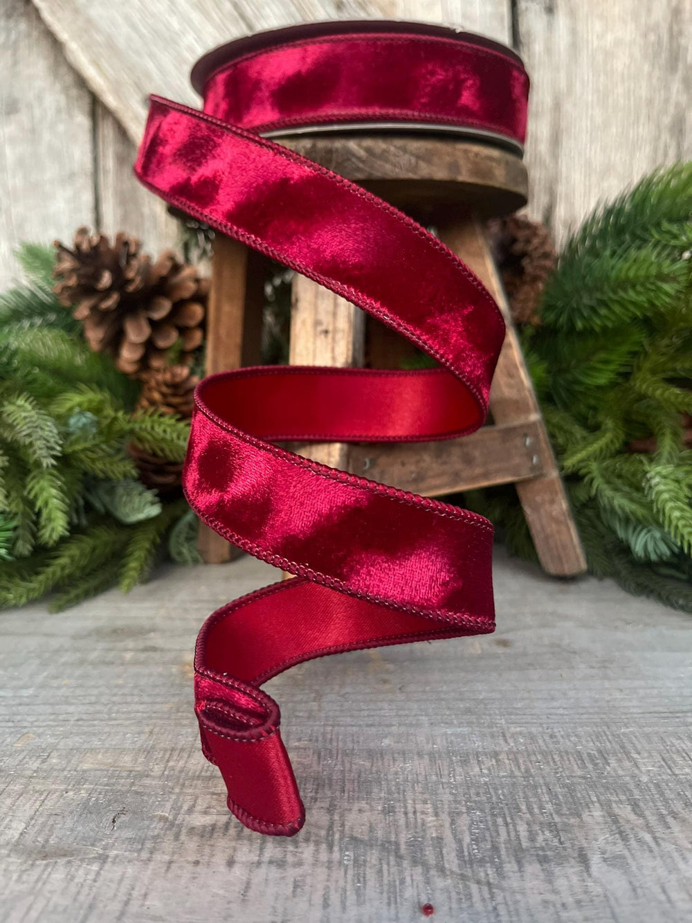 1” Burgundy Silken Velvet Ribbon, Farrisilk ribbon